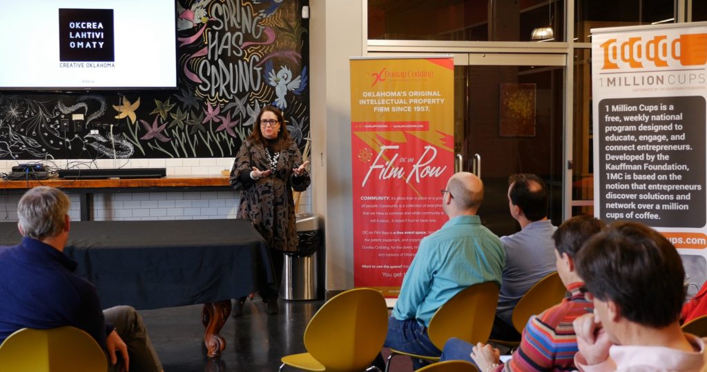 Susan McCalmont speaks at 1 Millions Cups OKC - photo by Dennis Spielman